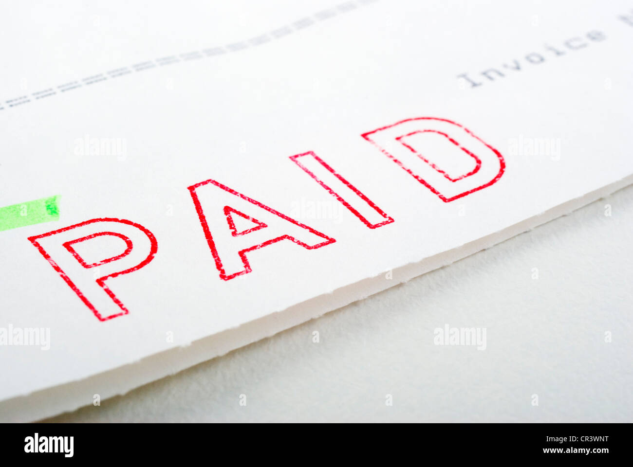 Timbre payé de macro sur facture, DOF peu profondes Banque D'Images