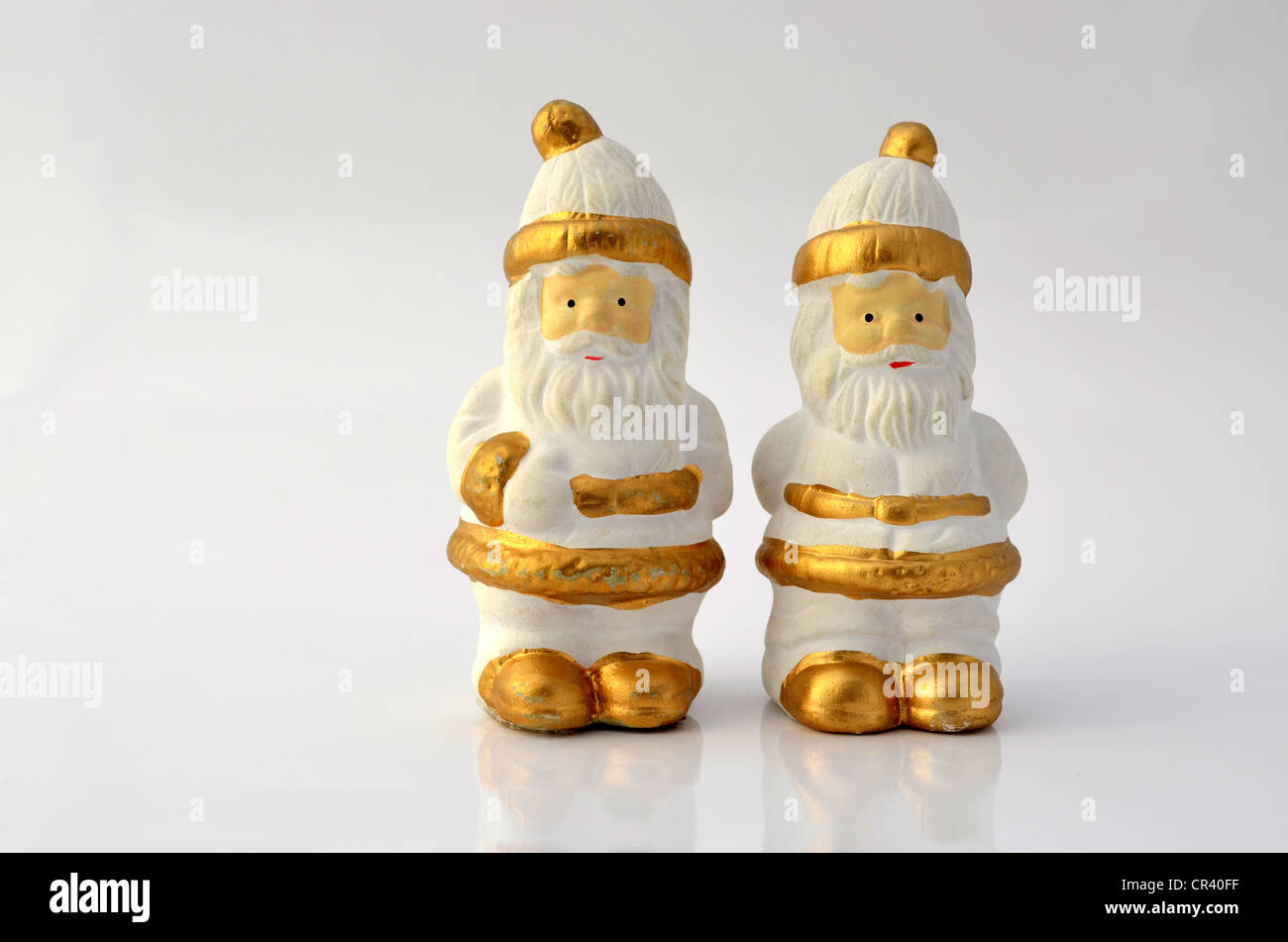 Deux nain Santas, or, blanc Banque D'Images