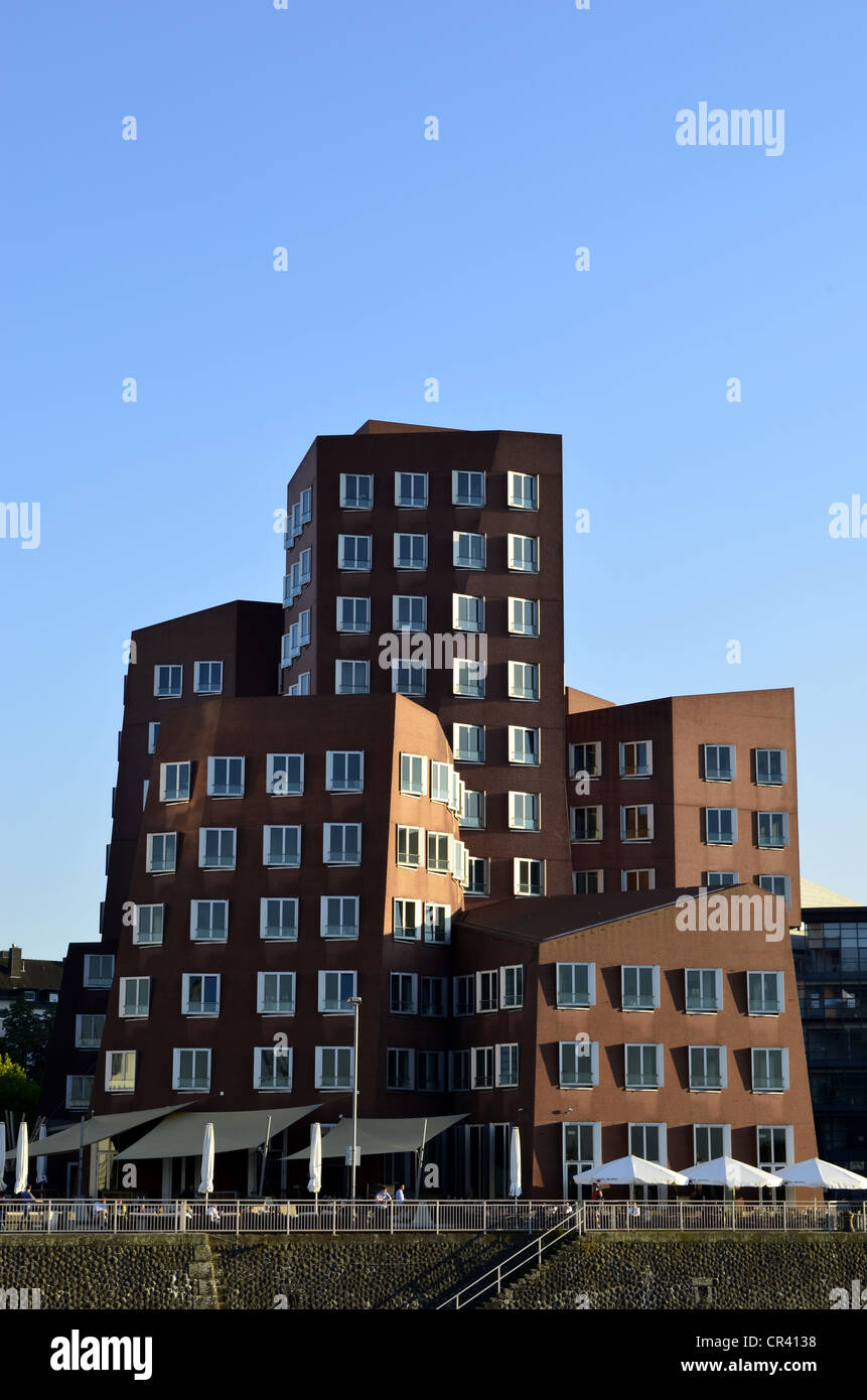 Bâtiments Gehry dans le port des médias, Neuer Zollhof, Düsseldorf, Rhénanie du Nord-Westphalie, Allemagne, Europe Banque D'Images