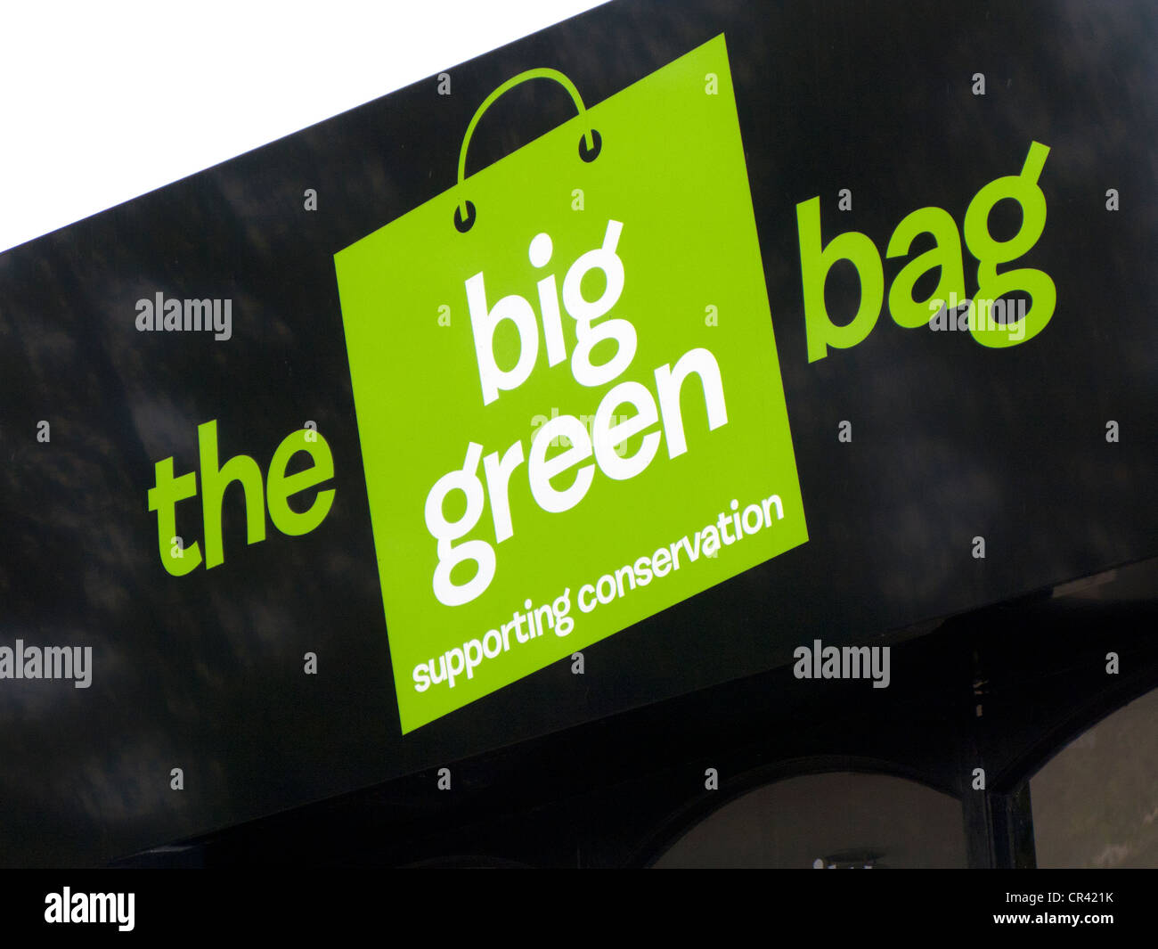 Le grand sac vert logo et inscription Banque D'Images