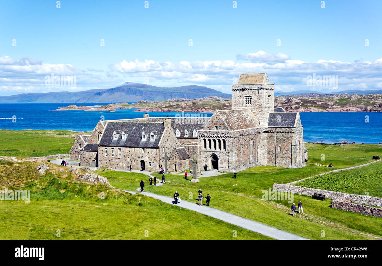 Historic Scotland propriété et mis à l'abbaye d'Iona Baile Mor sur la côte est de l'île d'Iona off Mull en Ecosse de l'ouest Banque D'Images