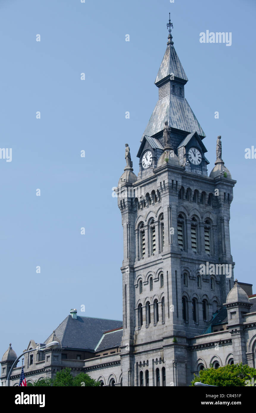 New York, Buffalo, Erie County hall historique & tour de l'horloge (ancien hôtel de ville et palais de justice) vers 1833-1910. Banque D'Images