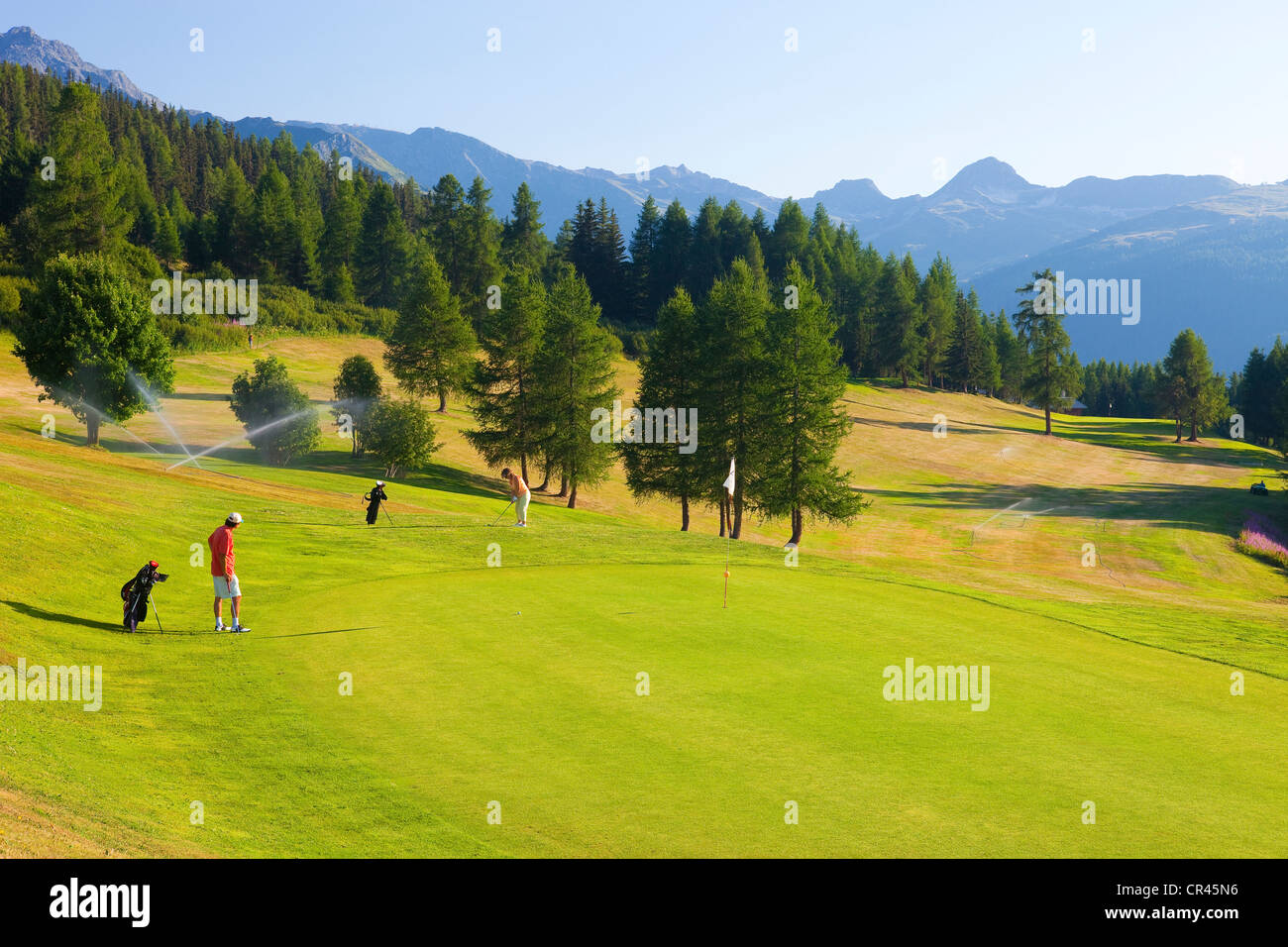 France, Savoie, Les Arcs 1800, le parcours de golf Banque D'Images