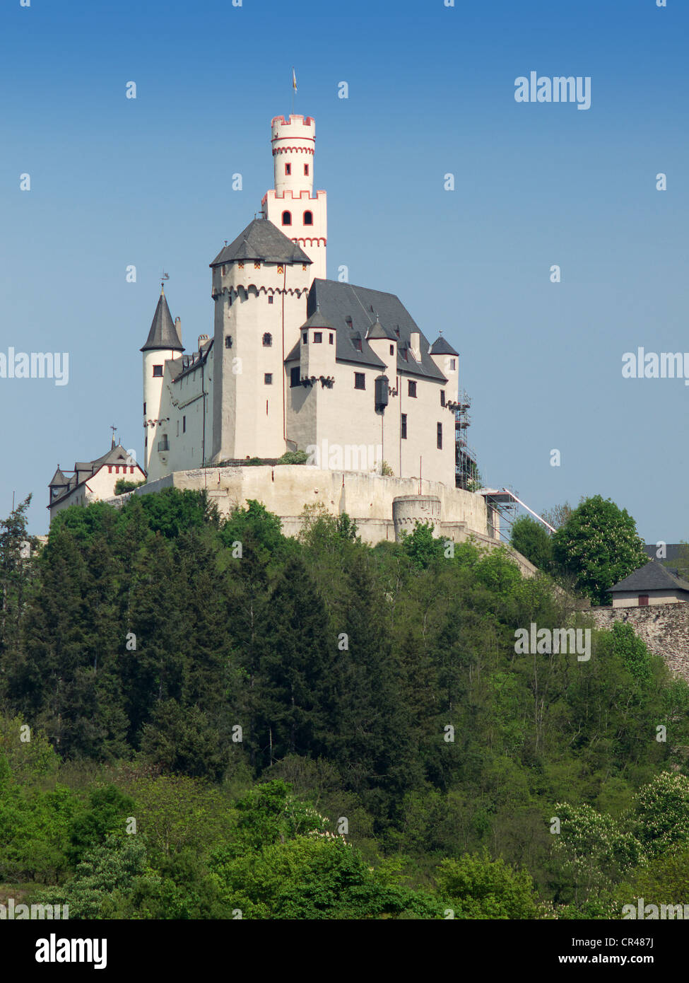 La forteresse de Marksburg Braubach, montagne, Site du patrimoine mondial de l'Vallée du Haut-Rhin moyen, district de Rhein-Lahn Banque D'Images