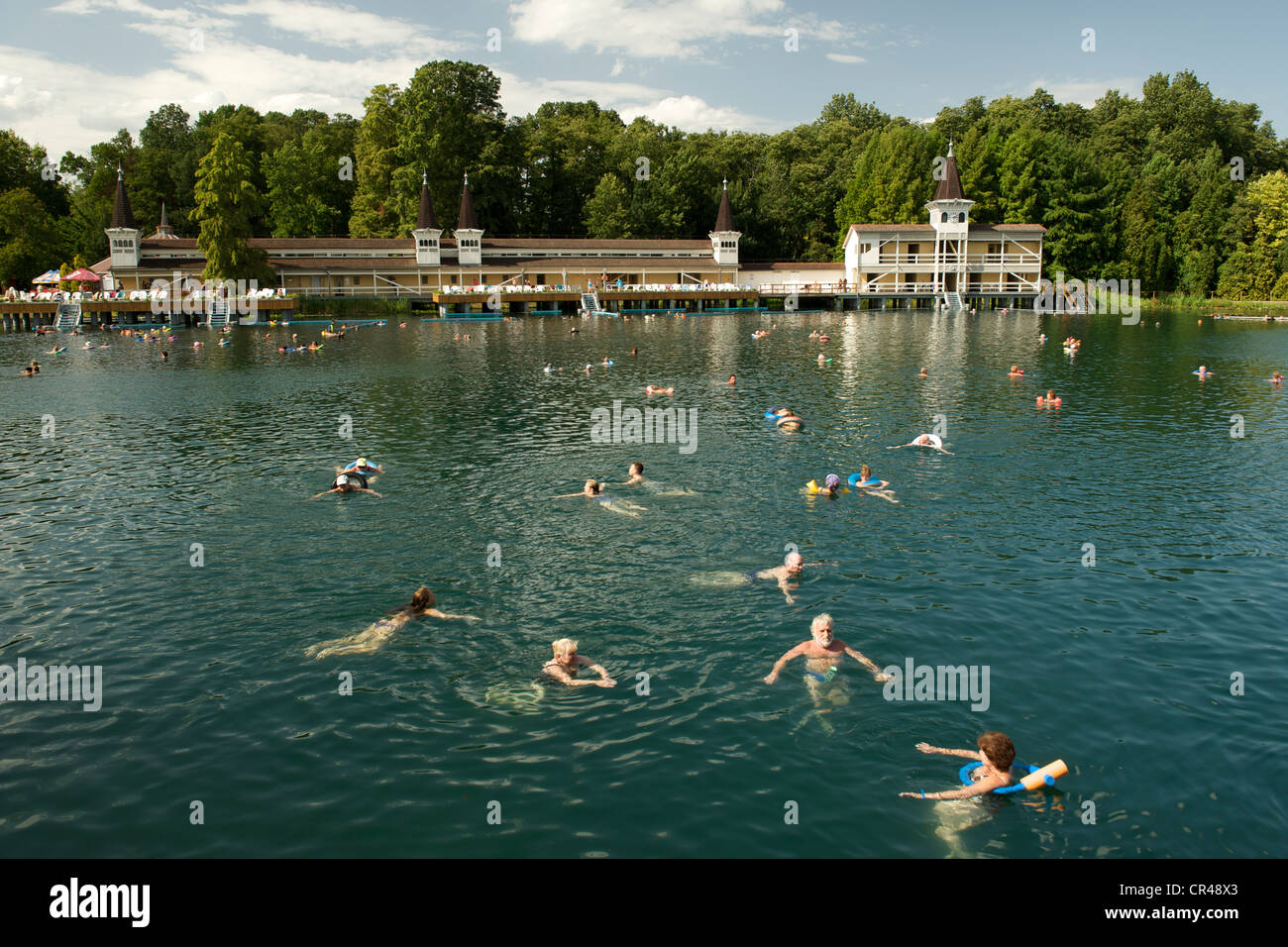 La natation de personnes dans les eaux rejuvenating de Lake Heviz, un lac thermal près de Keszthely en Hongrie. Banque D'Images