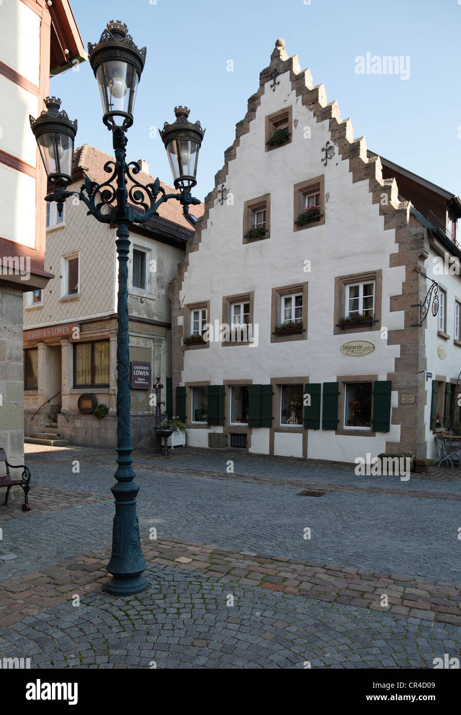Palmer House avec pignons Renaissance, de la place du marché, Waldenburg, Hohenlohe, Bade-Wurtemberg, Allemagne, Europe, PublicGround Banque D'Images