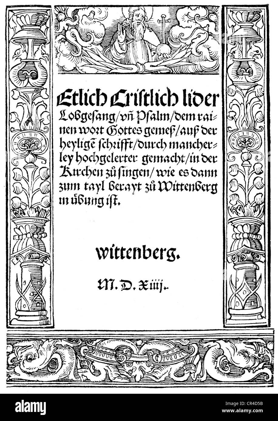 Page de titre, première édition, premier recueil de cantiques Martin Luther, Wittenberg, 1524 Banque D'Images