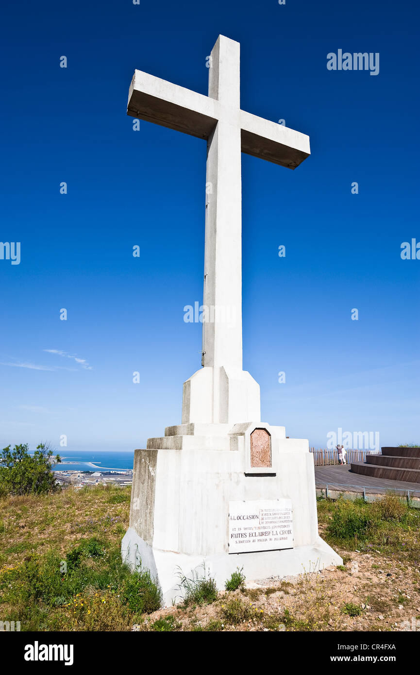 La France, l'Hérault, Sète, Mont Saint Clair, Henri Colpi, Panorama de la croix de Notre Dame de la Salette Chapelle Banque D'Images