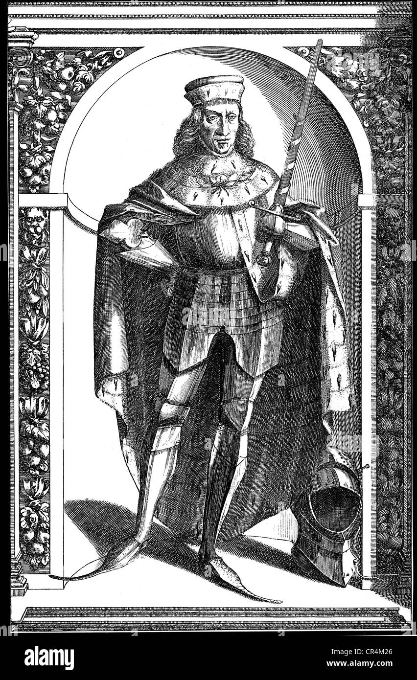 Frederick je 'la victoire', 1.8.1425 - 12.12.1476, l'électeur palatin 13.8.1449 - 12.12.1476, pleine longueur, gravure sur cuivre, 'Ambrasische Helden-Ruestkammer' par Jakob von Schrenck Notzing, 1601, l'artiste n'a pas d'auteur pour être effacé Banque D'Images