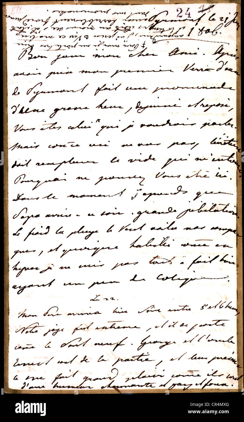 Louise, 10.3.1776 - 19.7.1810, Reine Consort de Prusse 1797 - 1810, autographe, lettre à son mari Frederick William III, Pyrmont, 21.6.1806, Château Bad Pyrmont, Banque D'Images