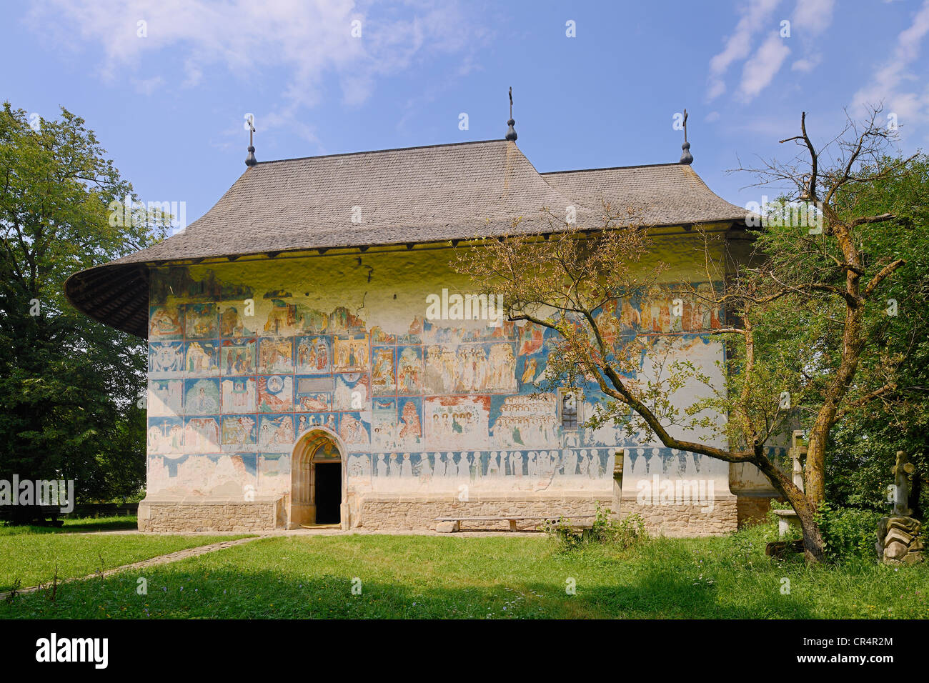 Monastère arbore un monastère peint, du nord de la Moldavie, Roumanie, Europe Banque D'Images