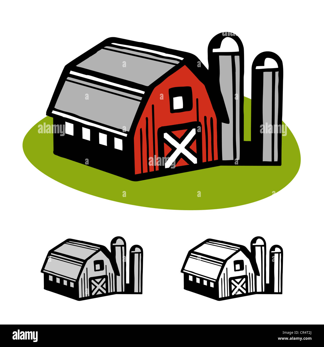 Grange de ferme et silo cartoon illustration design vector Banque D'Images