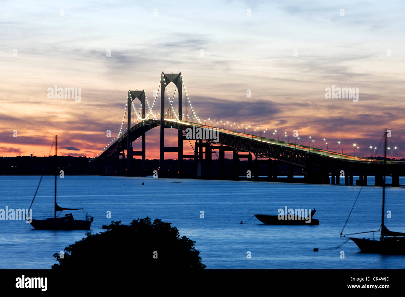 United States, Rhode Island, Newport, Claiborne Pell Bridge Banque D'Images