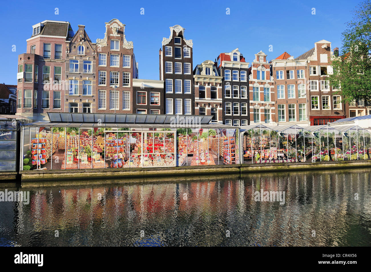 Pays-bas, Amsterdam, canal Singel et guérite du marché aux fleurs Banque D'Images