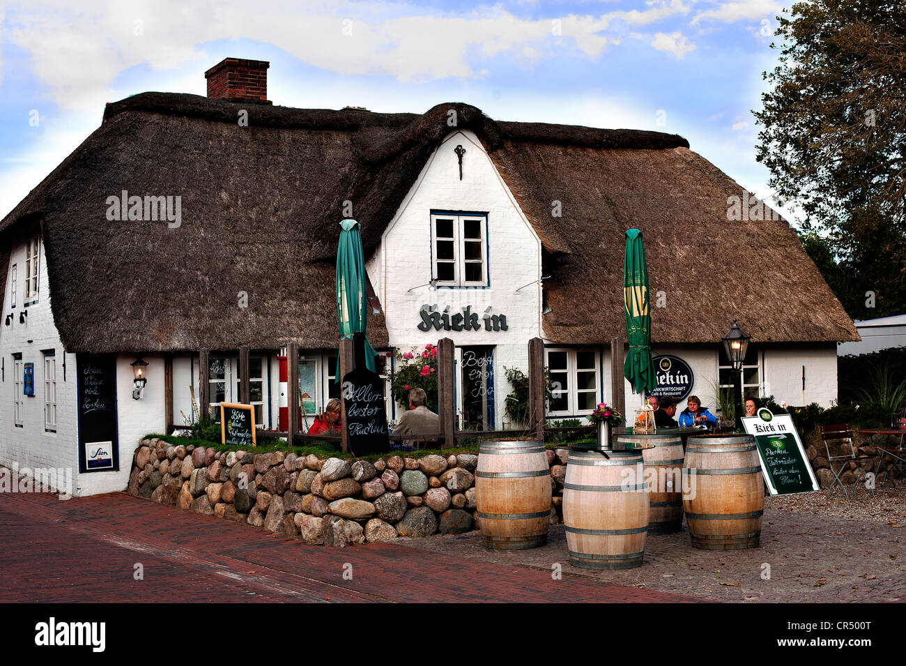 Hirsch, restaurant typique avec toit de chaume dans Westerhever, Frise du Nord, Schleswig-Holstein, PublicGround Banque D'Images