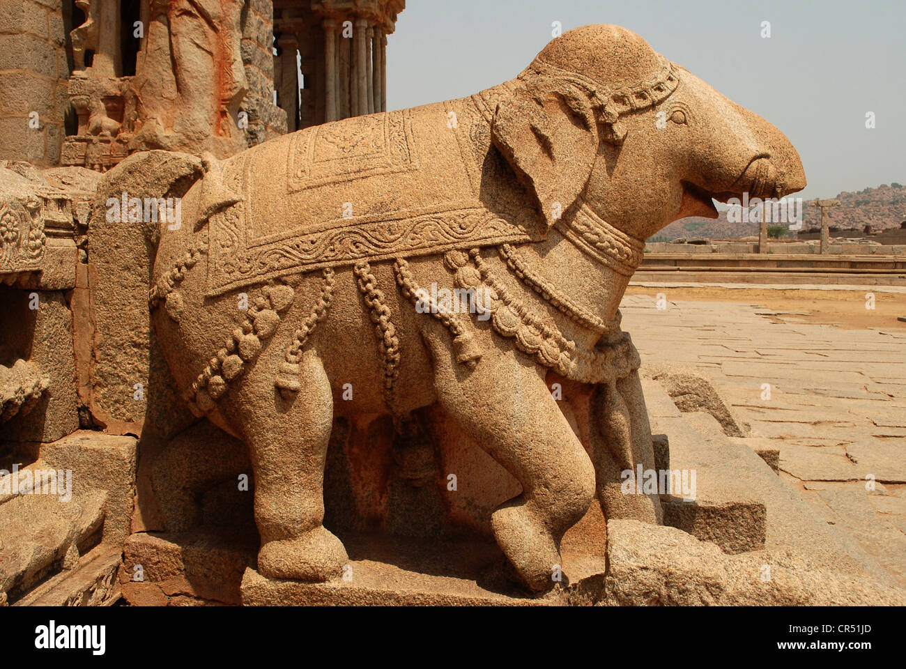 Sculpture d'éléphant sculpté dans la pierre, Hampi, Inde Banque D'Images