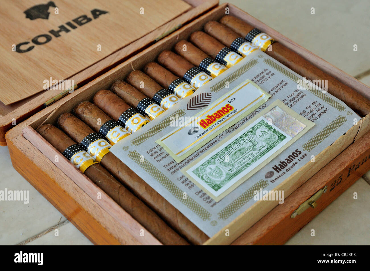 Cohiba cigares avec certificat d'authenticité dans un commerce de tabac à La Havane, Cuba, Caraïbes Banque D'Images