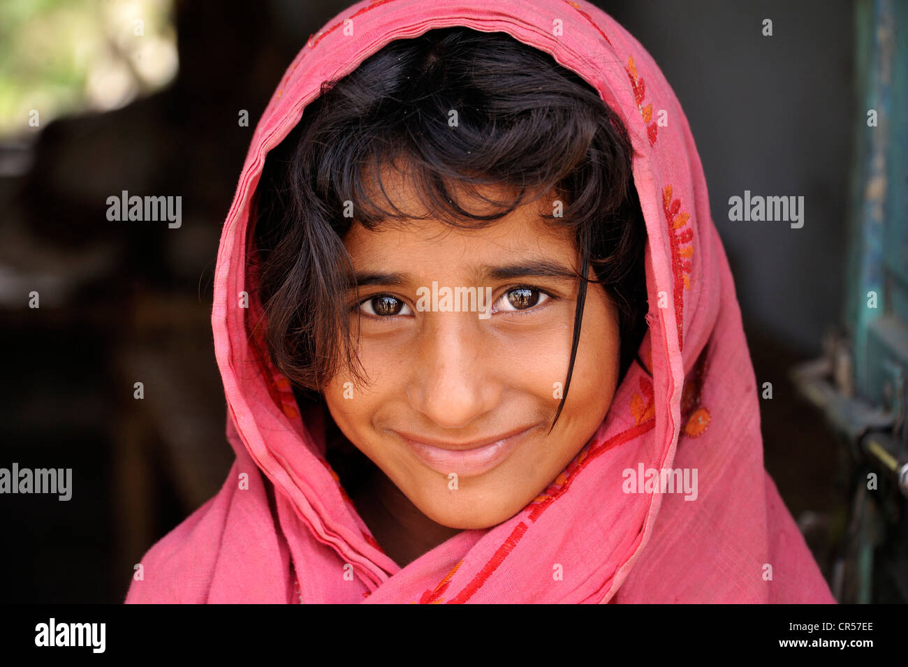 Fille, 8, village de Motsa Sabgogat Muzaffaragarh, près de Punjab, Pakistan, Asie Banque D'Images