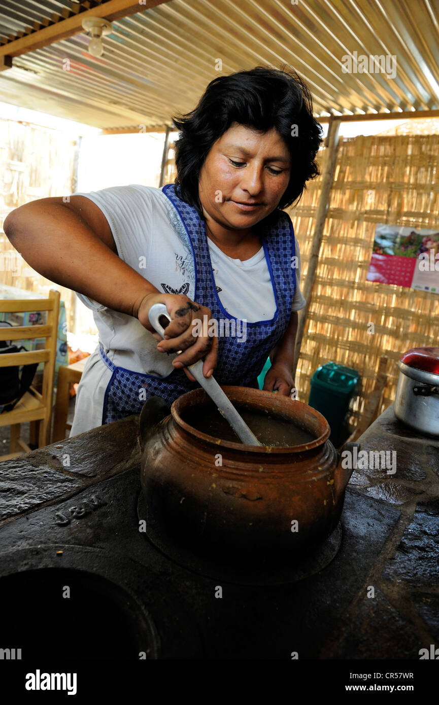 Woman cooking in cuisine traditionnelle sur des gamme de basse énergie, qui a été réalisé avec le soutien d'une organisation de l'aide Banque D'Images