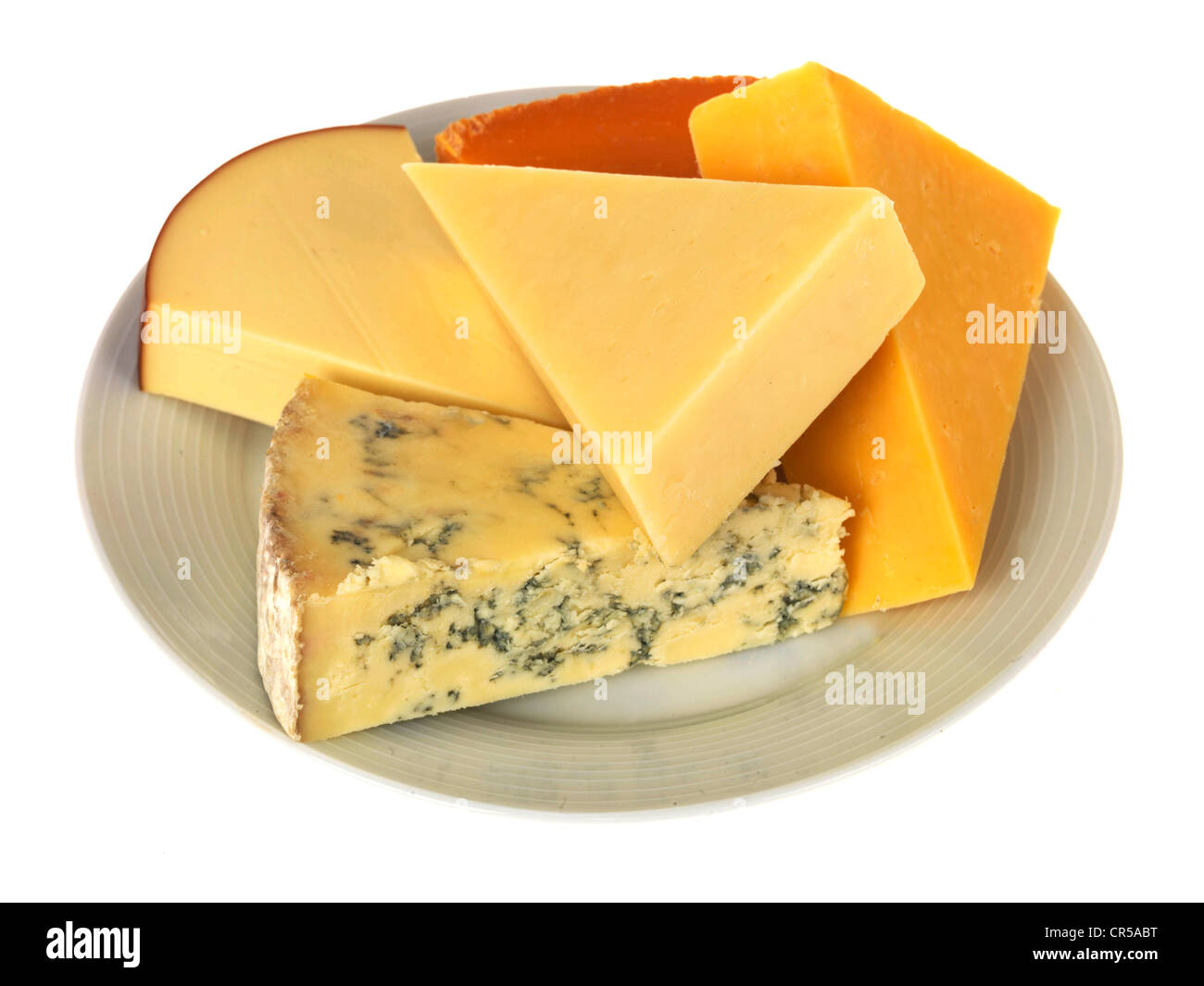 Assiette de fromages Dessert mixte frais prêt à manger isolé sur un fond blanc avec aucun peuple Banque D'Images