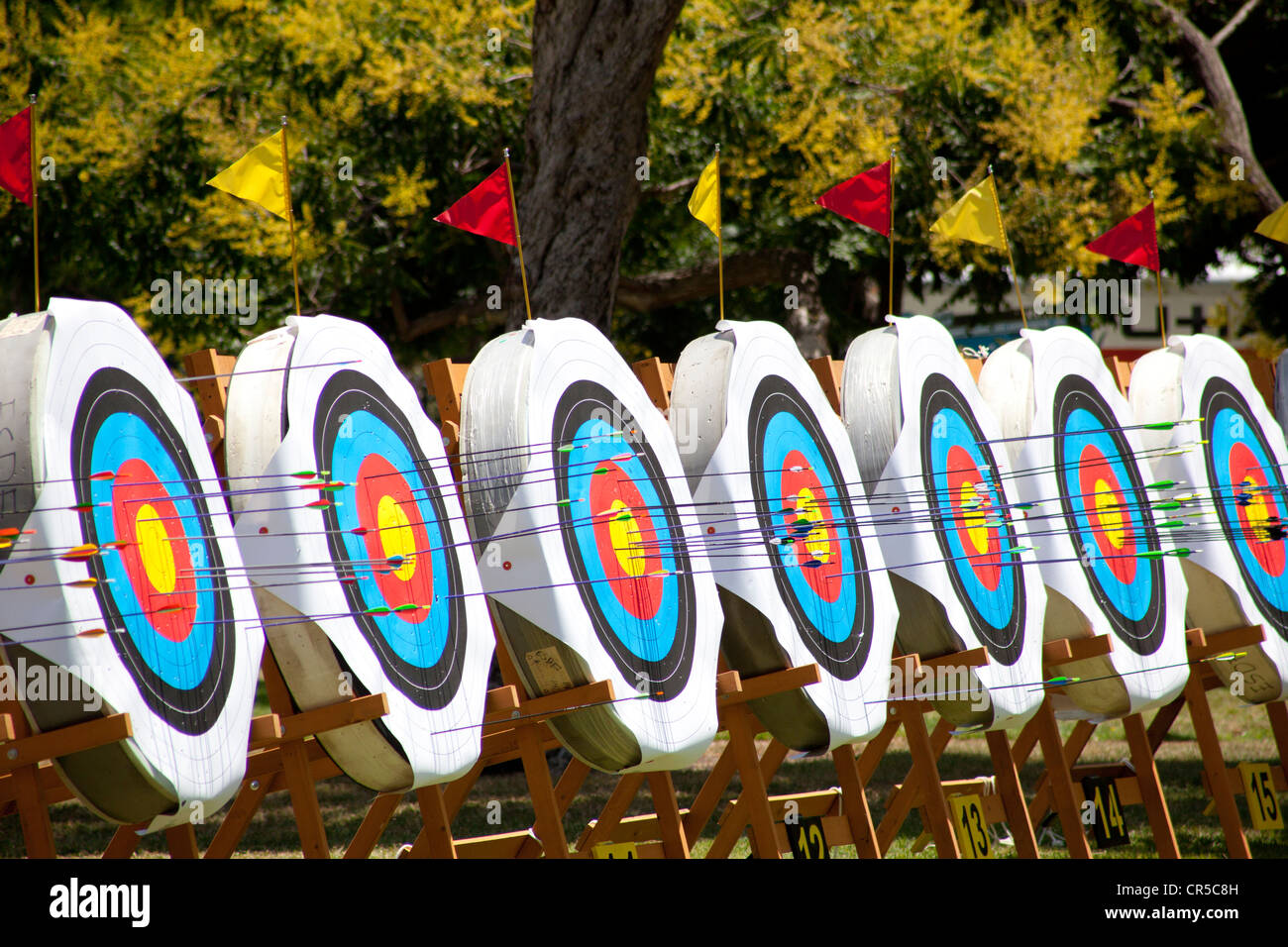 Les flèches dans le tournoi de tir à l'objectifs au Banque D'Images