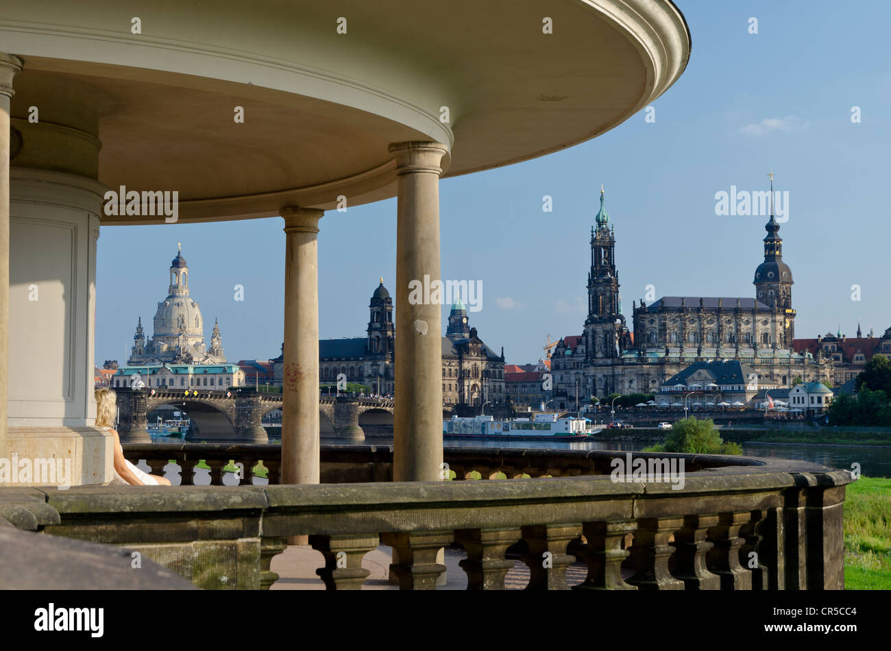 La partie historique de la ville, vu de l'ensemble de l'Elbe, Dresde, Saxe, Allemagne, Europe Banque D'Images