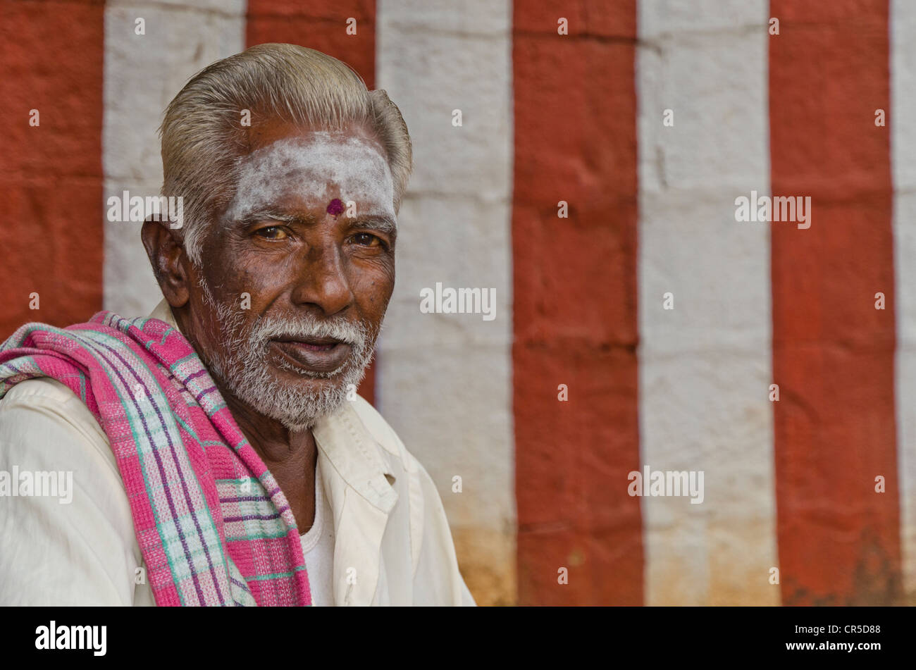 Pilgrim se reposant à la paroi extérieure du Temple Menakshi-Sundareshwara à Madurai, Tamil Nadu, Inde, Asie Banque D'Images