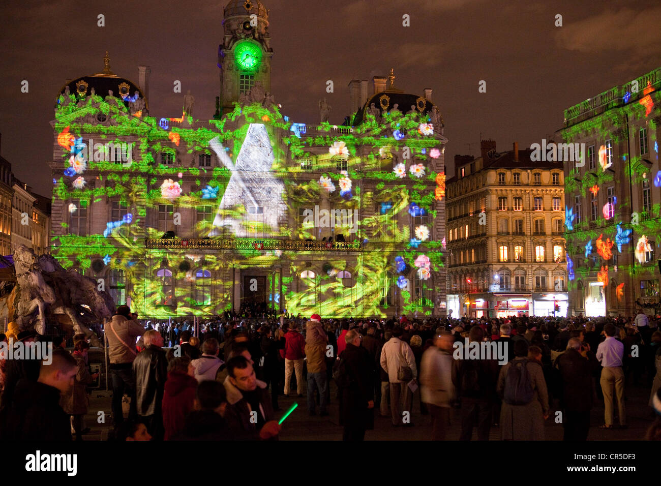France, Rhône, Lyon, site historique, patrimoine mondial de l'UNESCO, l'Hôtel de Ville (City Hall) au cours de la Fete des Lumieres (la lumière Banque D'Images