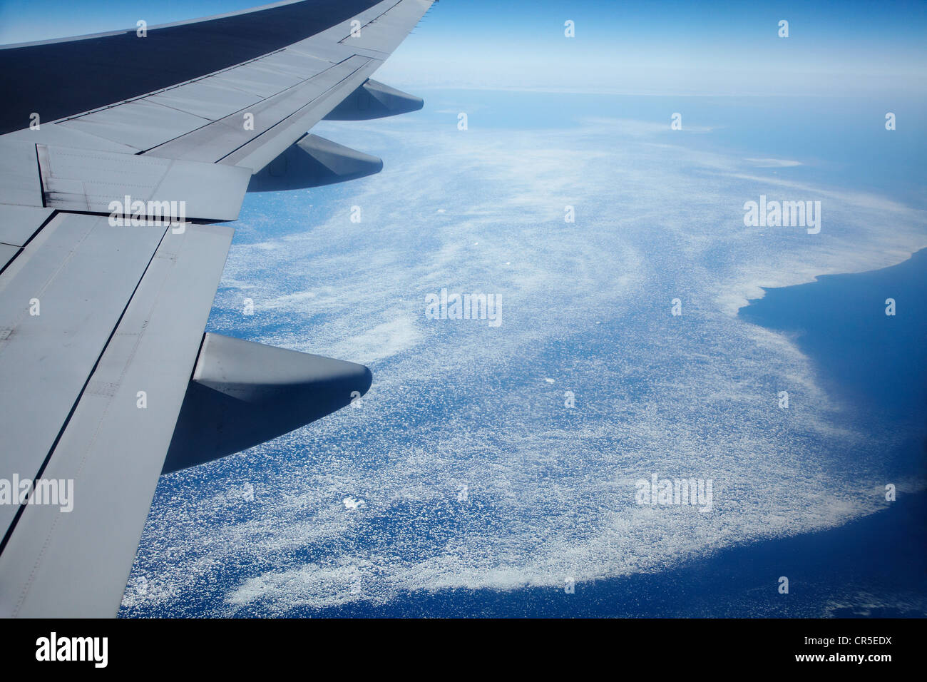 Icebergs et aile avion, Groenland - vue aérienne Banque D'Images