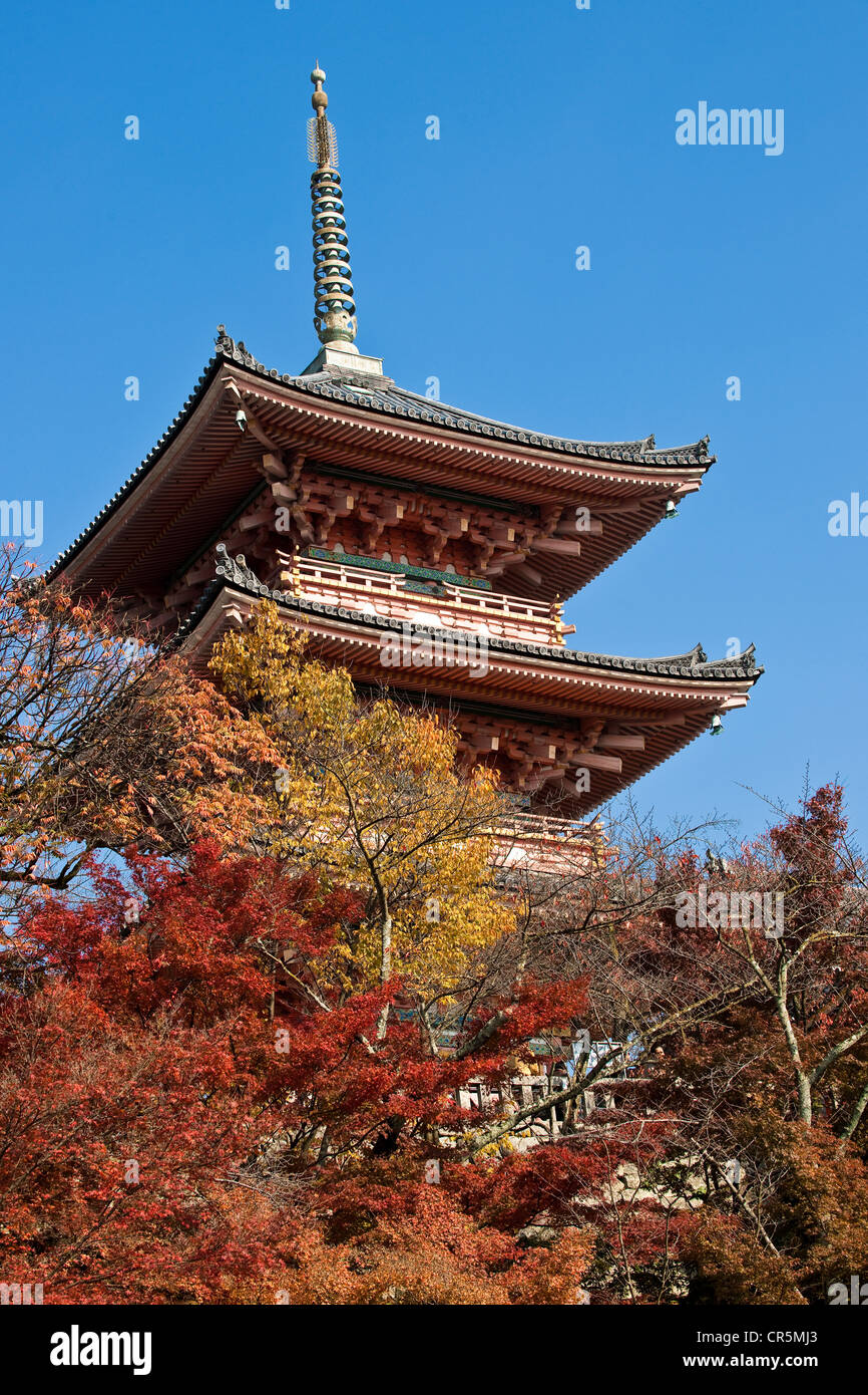 Le Japon, l'île de Honshu, la région de Kinki, ville de Kyoto, Temple Kiyomizu Dera Temple de l'eau claire ou au patrimoine mondial de l'UNESCO, fondée en Banque D'Images