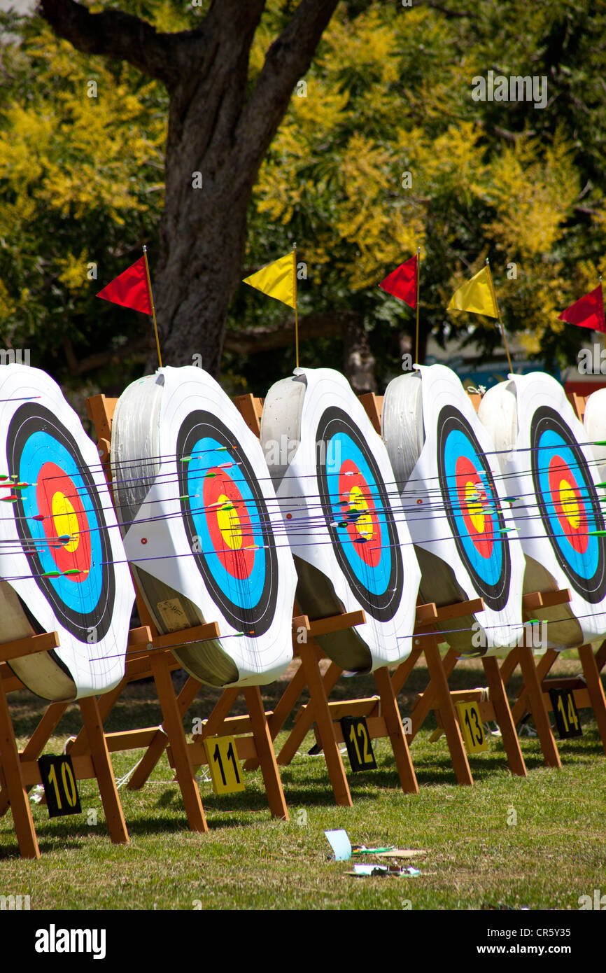 Les flèches dans le tournoi de tir à l'objectifs au Banque D'Images