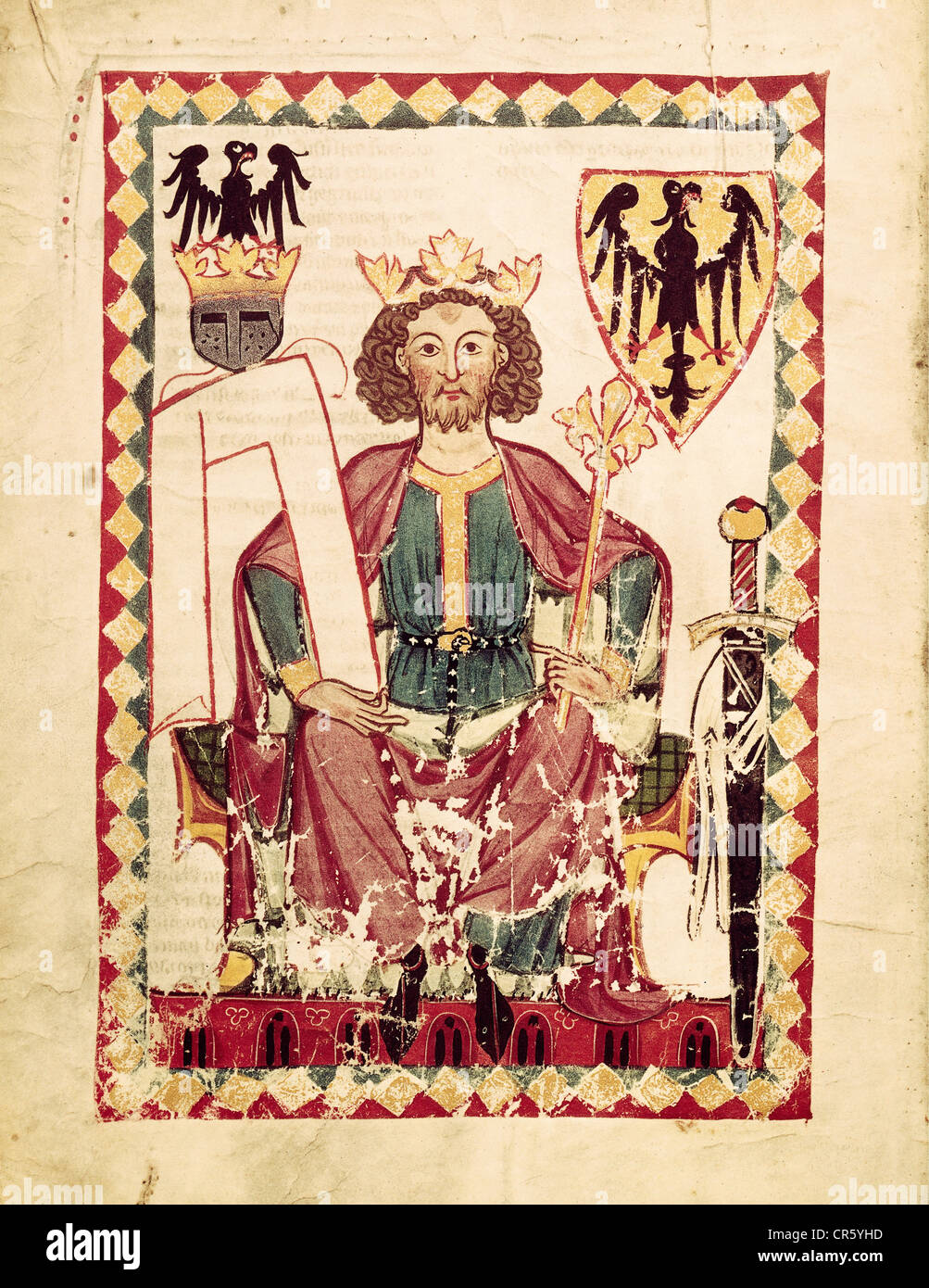 Henry VI, vers 1165 - 28.9.1197, empereur romain Saint 15.4.1191 - 28.9.1197, miniature, Codex Manesse, Zurich 1305 - 1340, Banque D'Images