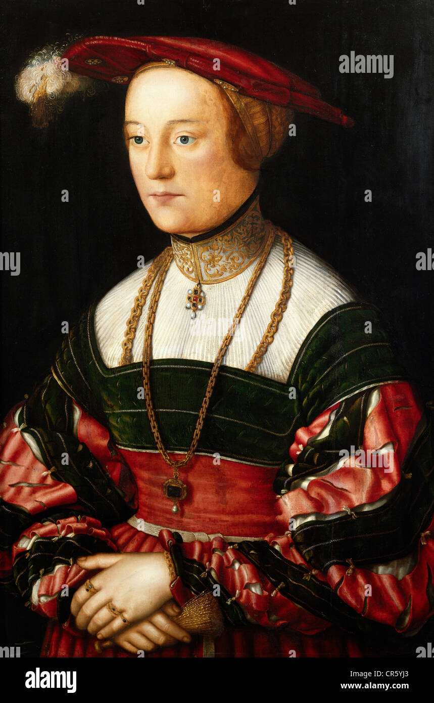 Marie Jakobée de Baden-Sponheim, 25.6.1507 - 16.11.1530, Duchesse de Bavière 3.10.1522 - 6.3.1550, demi-longueur, peinture de Barthel Beham, vers 1530, Banque D'Images