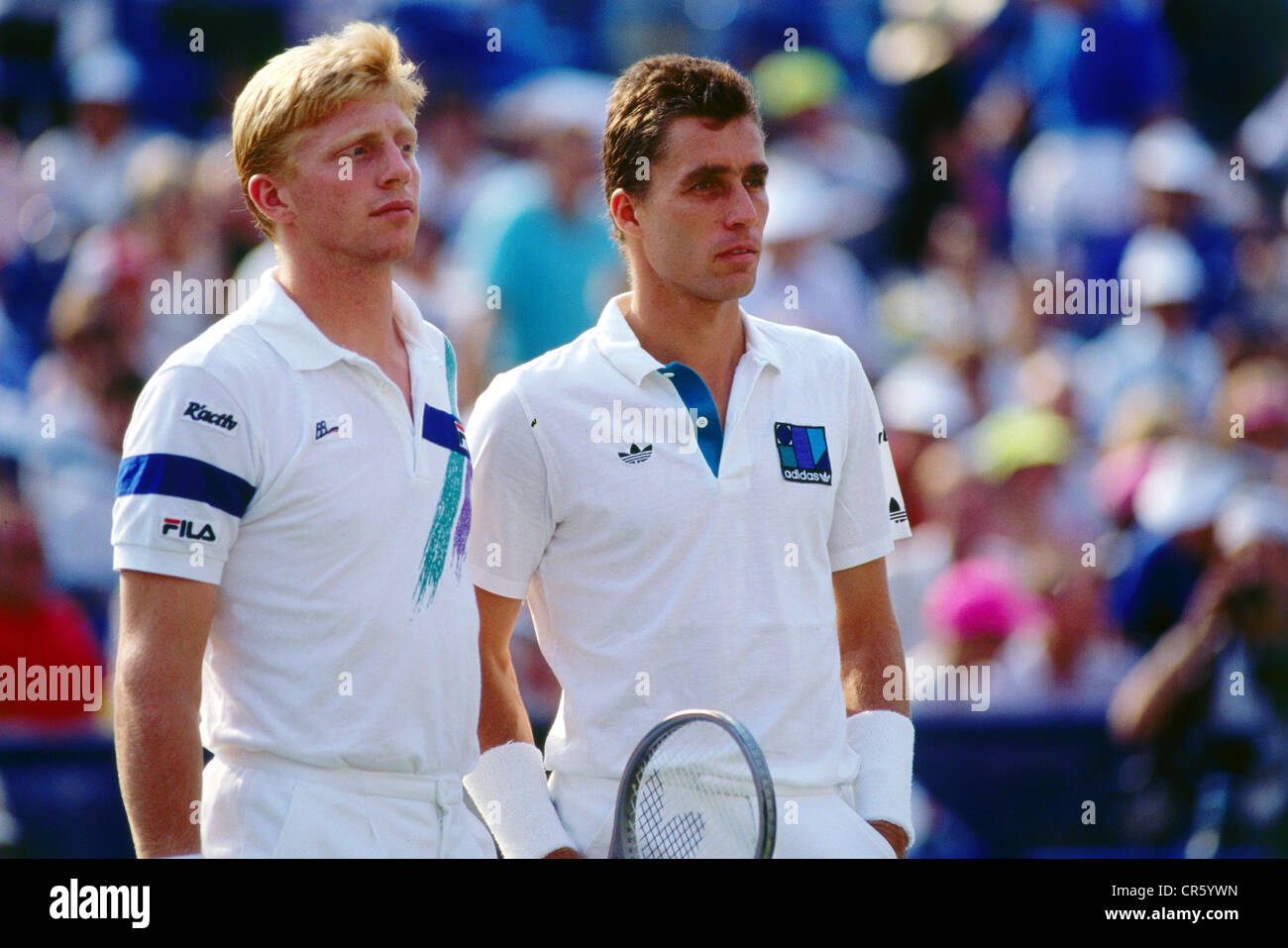 Becker, Boris , * 22.11.1967, joueur de tennis allemand, demi-longueur, avec Ivan Lendl, US Open, Flushing Meadows, New York, 1989, Banque D'Images