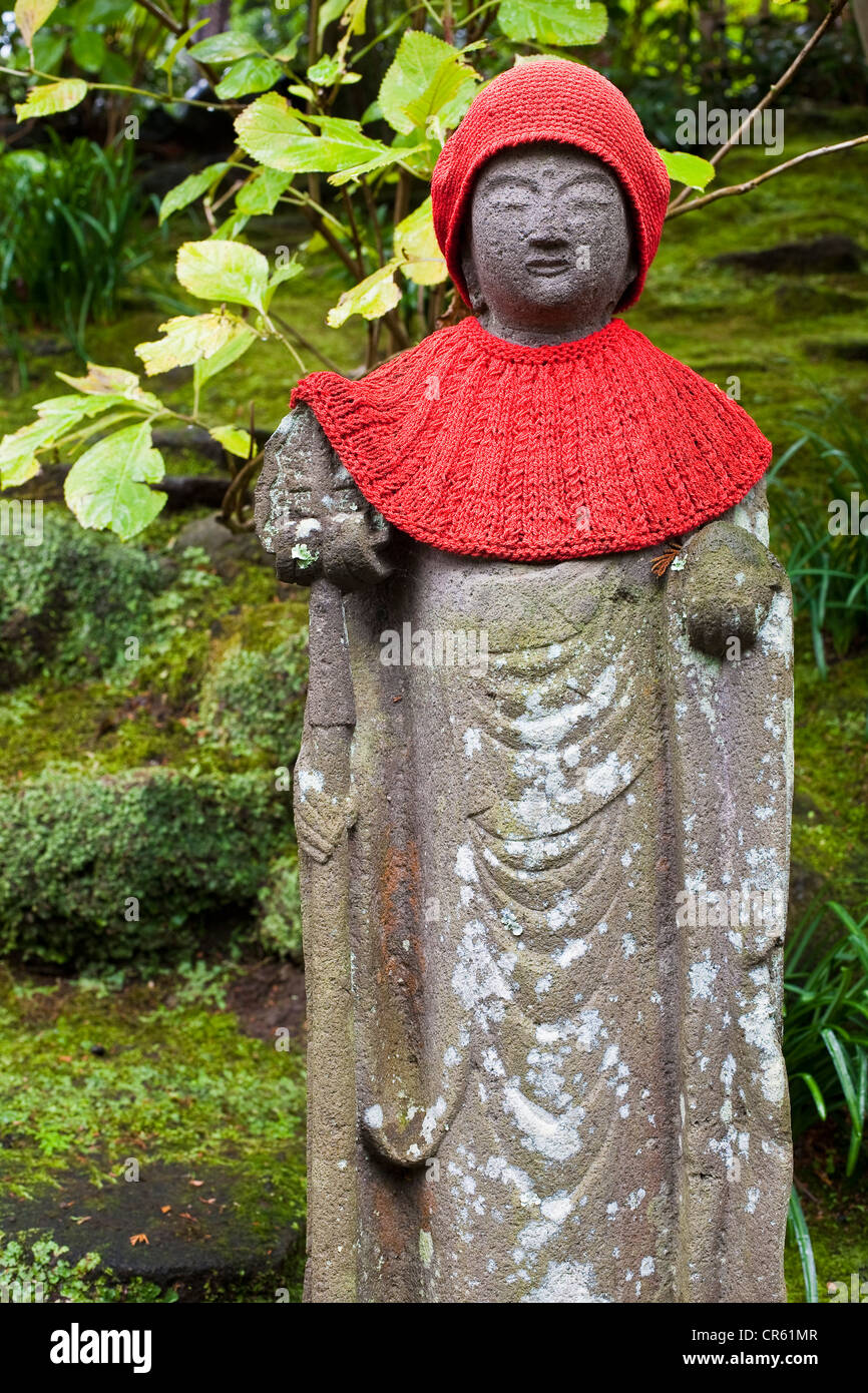 Le Japon, l'île de Honshu, région du Kanto, Kamakura, Hokoku-ji aussi connu comme le bambou Temple, forêt de bambous, statuette de la Banque D'Images