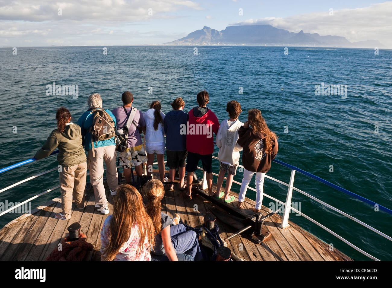 L'Afrique du Sud, Western Cape, sur le bateau de retour de l'île Robben, Table Mountain National Park dans l'arrière-plan Banque D'Images