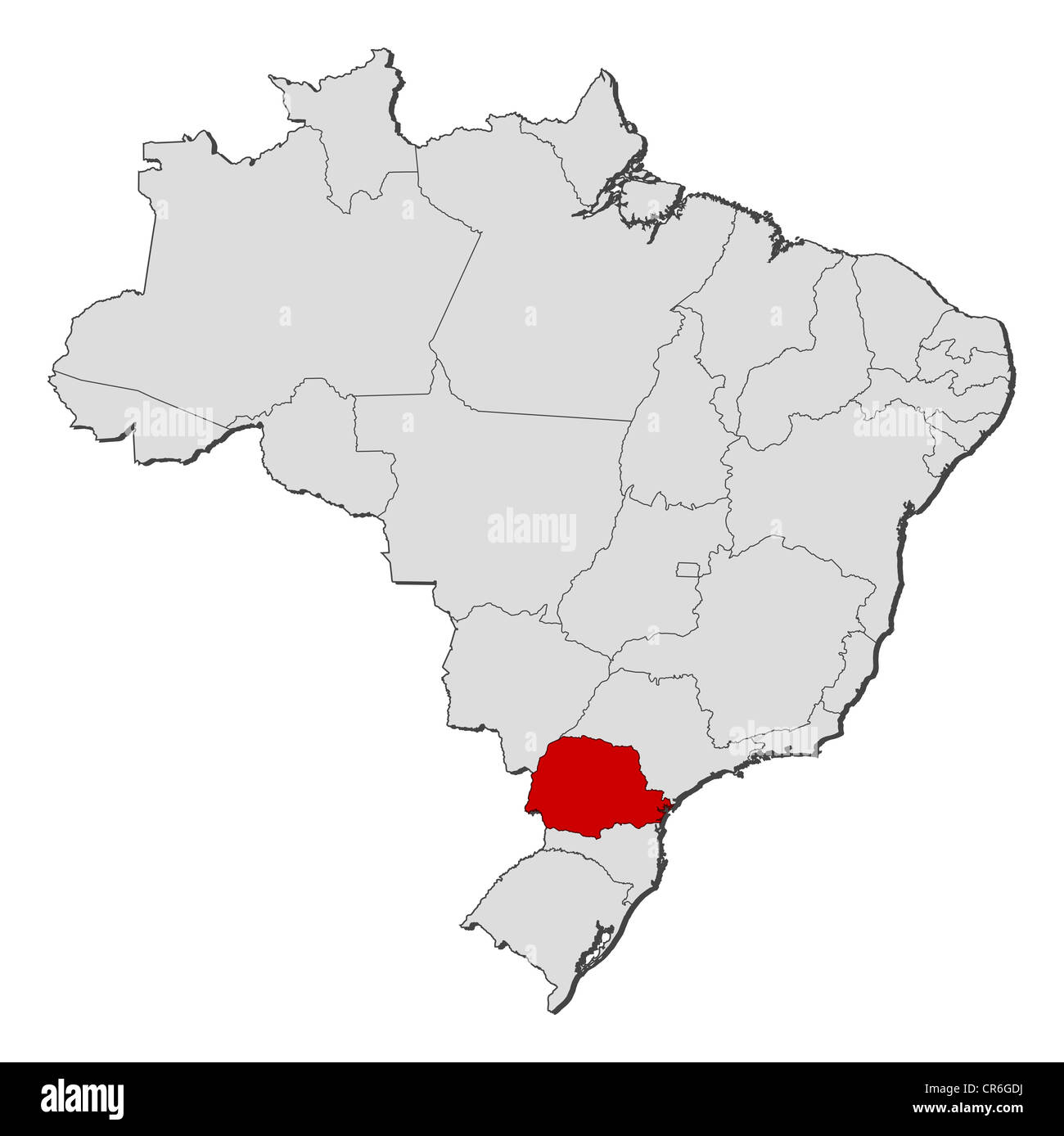 Carte politique du Brésil avec les divers états où Paraná est mis en évidence. Banque D'Images