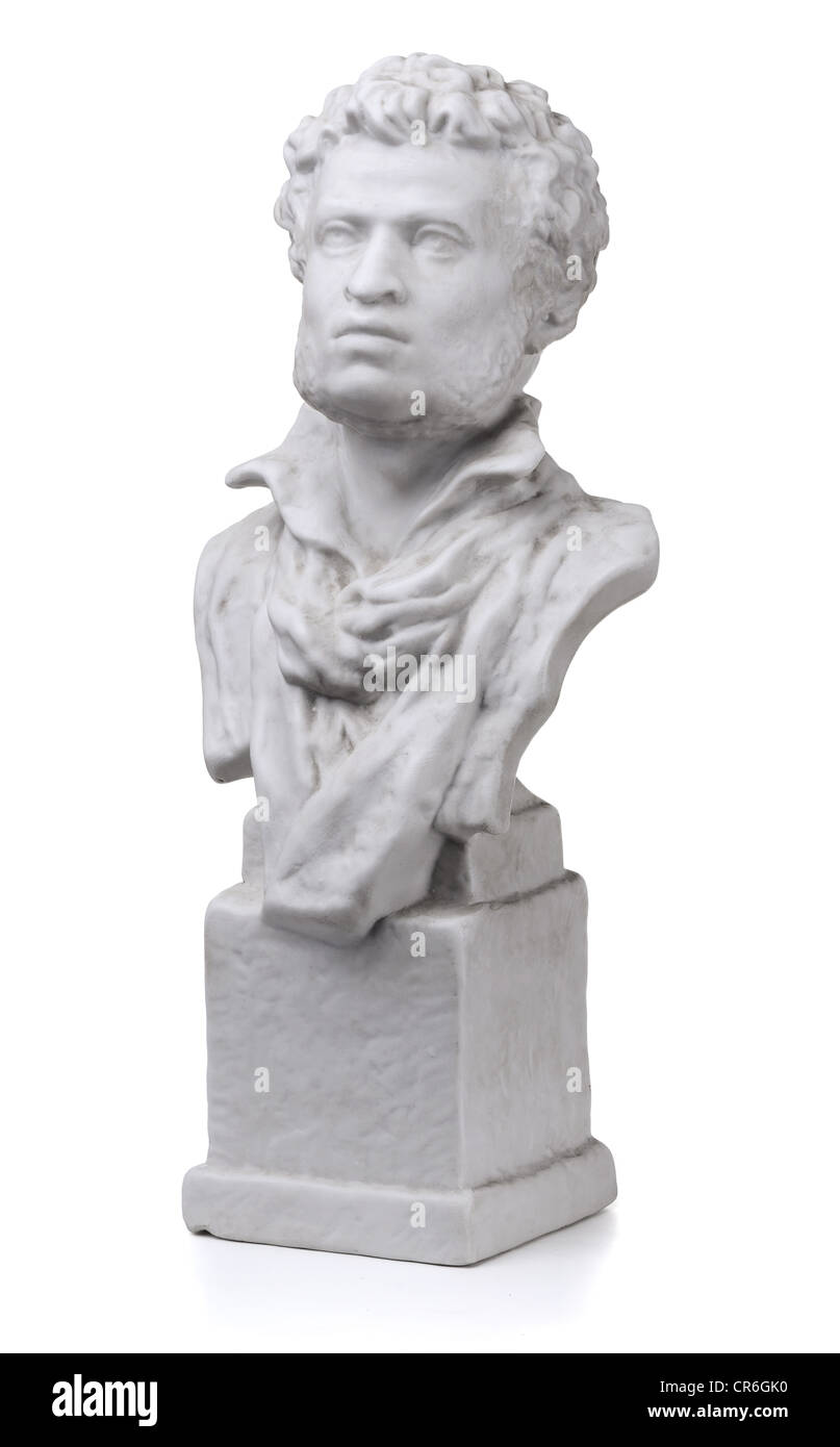 Ancien buste en marbre du grand poète russe Alexandre Pouchkine Banque D'Images