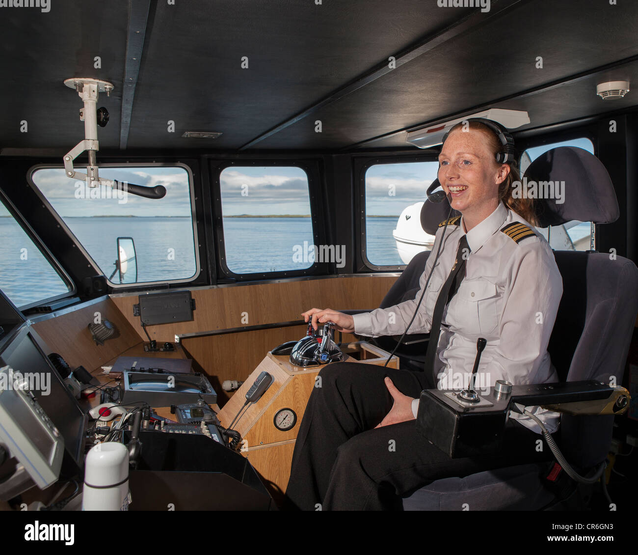 Légende féminine du ferry. Le Baldur, Breidafjordur, Péninsule de Snæfellsnes Islande Banque D'Images