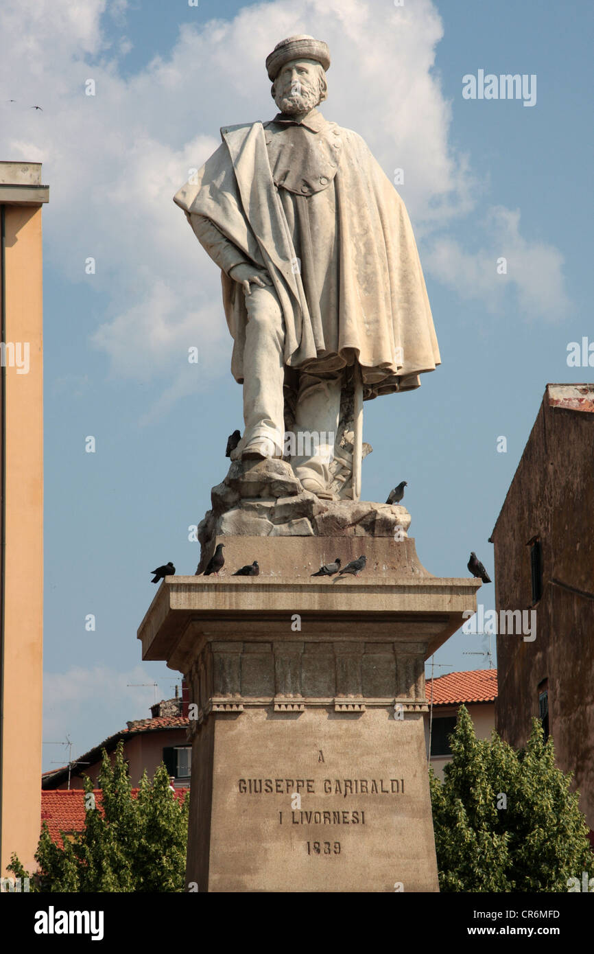 Statue de Giuseppe Garibaldi, le fondateur de l'Italie, à Livourne Banque D'Images