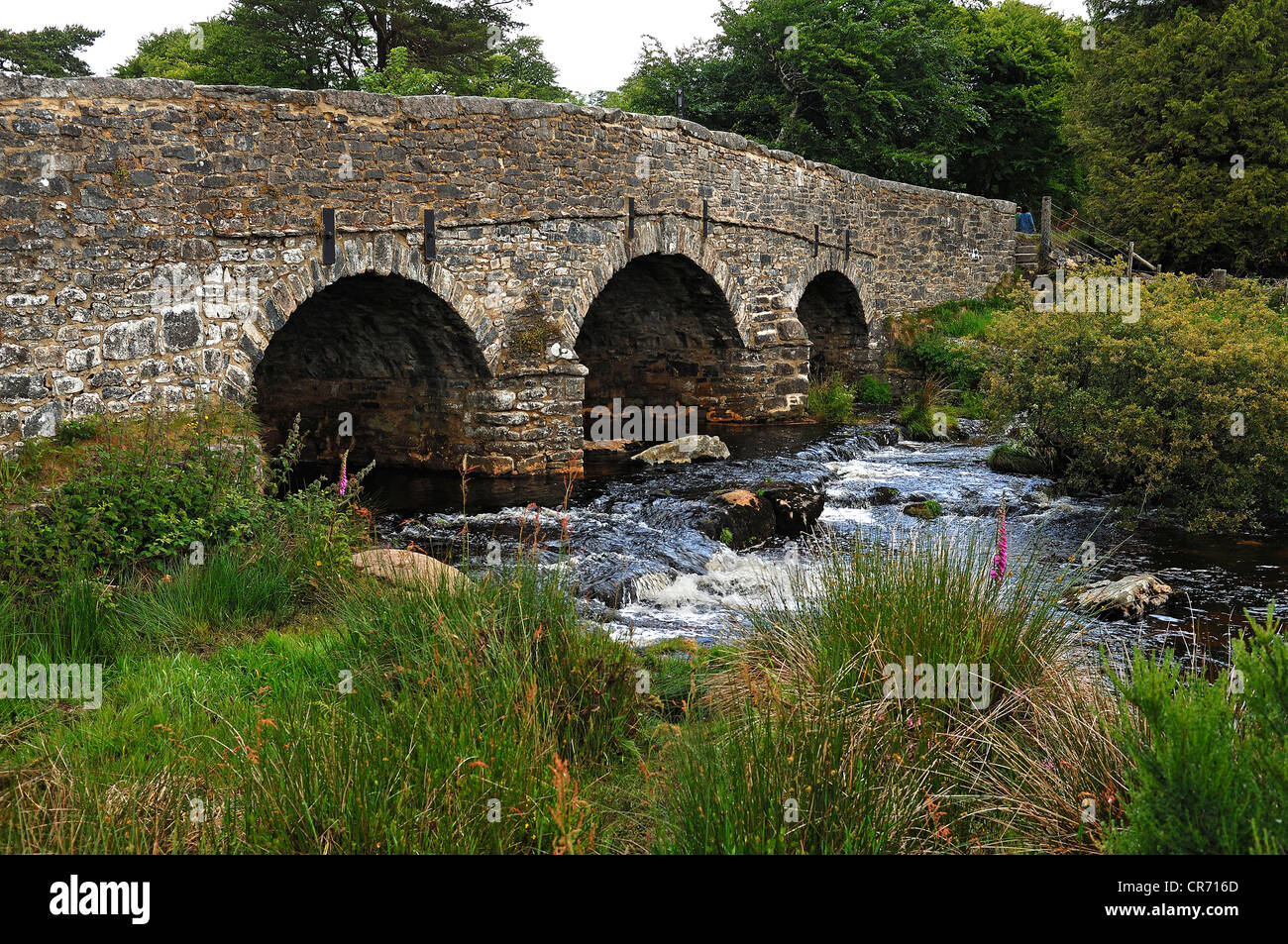 Vieux Pont, 1780, dans la partie Est de la rivière Dart, Postbridge, Dartmoor National Park, Devon, Angleterre, Royaume-Uni, Europe Banque D'Images