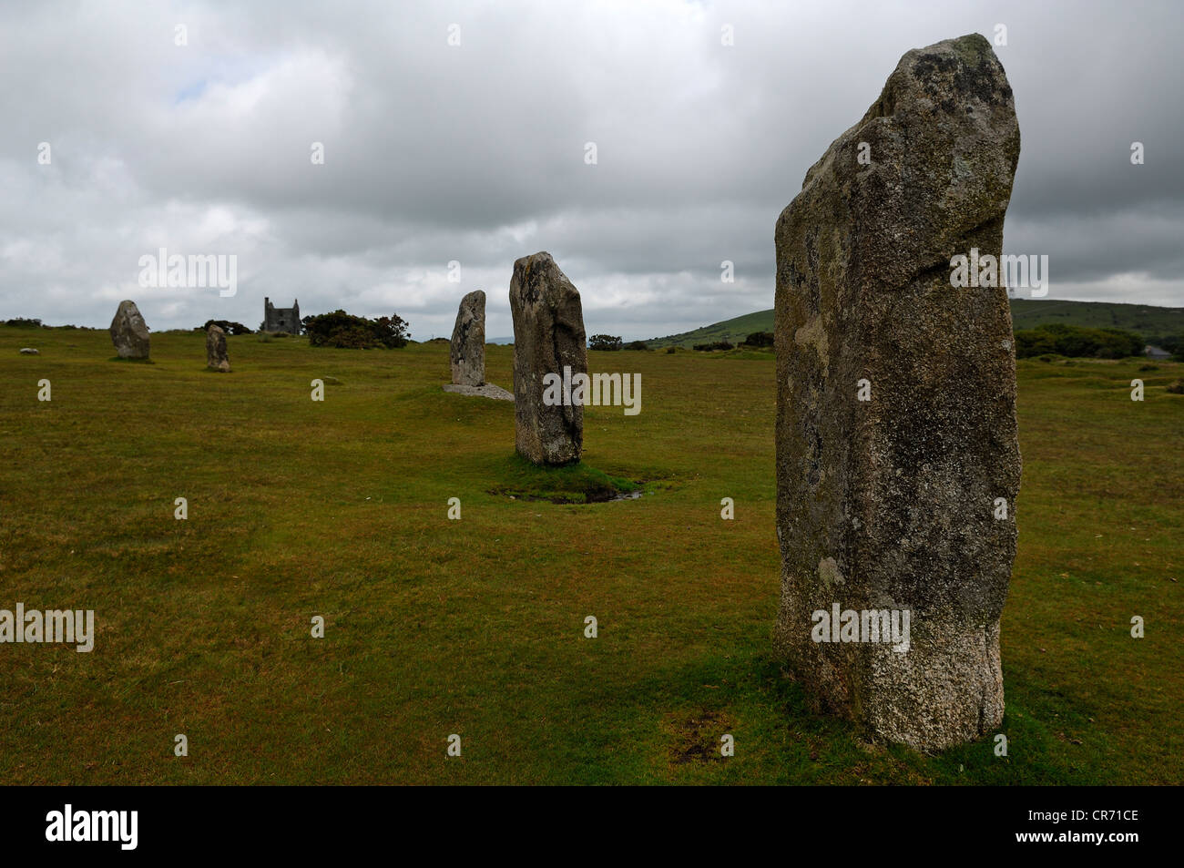 The Hurlers, pierre ronde cercle de pierres du début de l'âge du Bronze sur Bodmin Moor, larbins, Dartmoor, Cornwall Banque D'Images