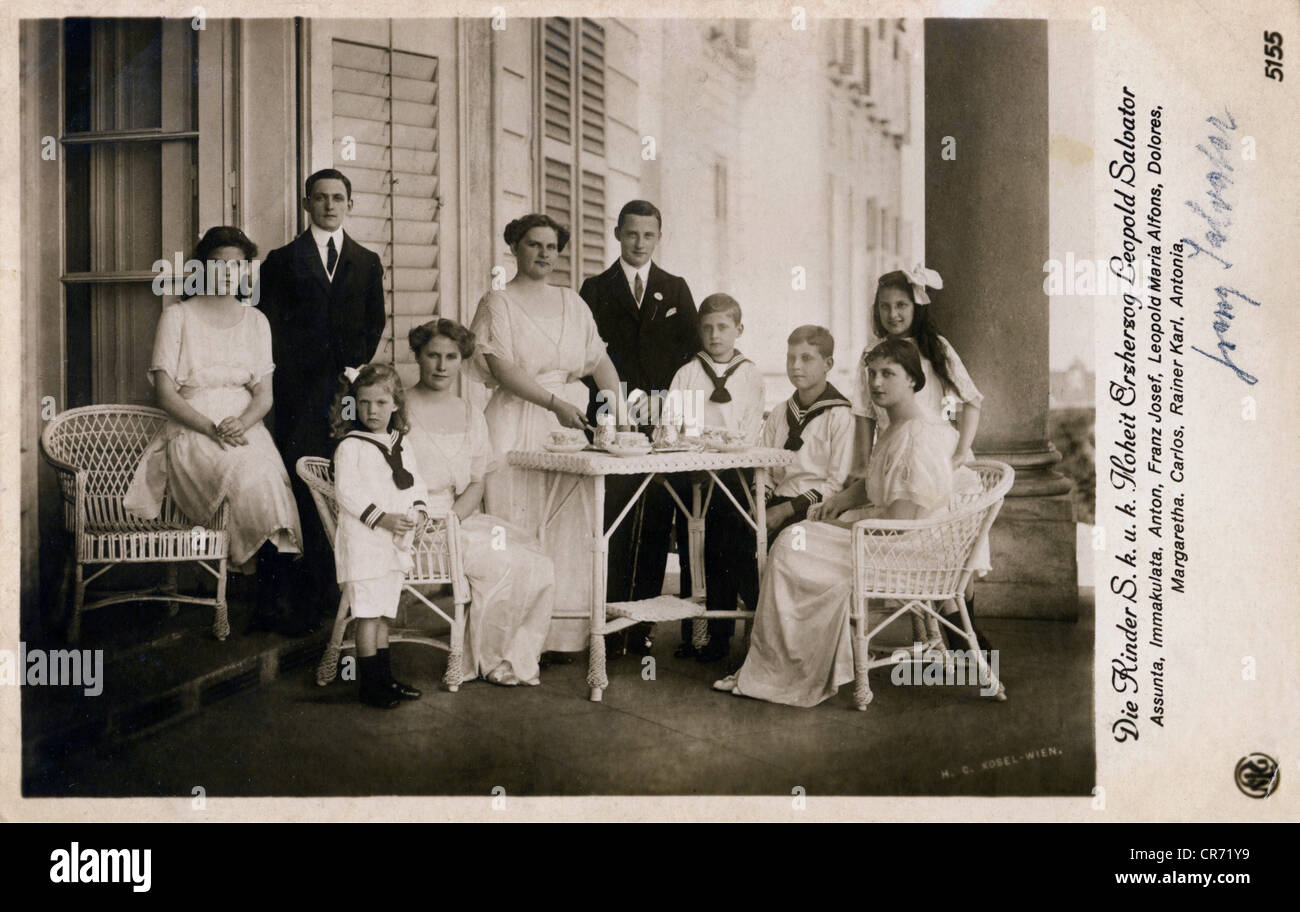 Léopold Salvator, 15.10.1863 - 4.9.1931, Archiduc d'Autriche, Prince de Toscane, ses enfants, carte postale, vers 1915, Banque D'Images