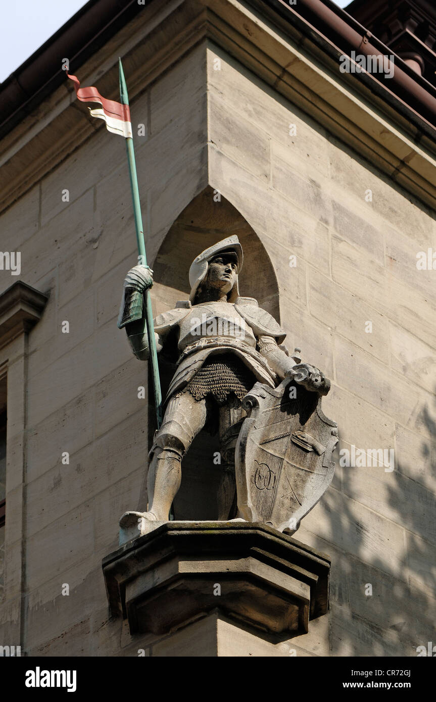 Sculpture sur le chevalier Ansbacher House, construit en 1898, siège de la fraternité, Onoldia Corps Nuernberger Strasse 8 Banque D'Images