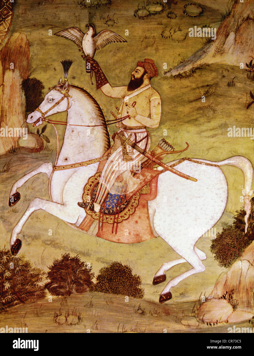Shah Jahan, 5.1.1592 - 22.1.1666, l'empereur moghol de l'Inde 1627 - 1658, demi-longueur, au cours de la fauconnerie, peinture miniature, l'Inde, vers 1650, le château de Schönbrunn, Vienne, Autriche, l'artiste n'a pas d'auteur pour être effacé Banque D'Images