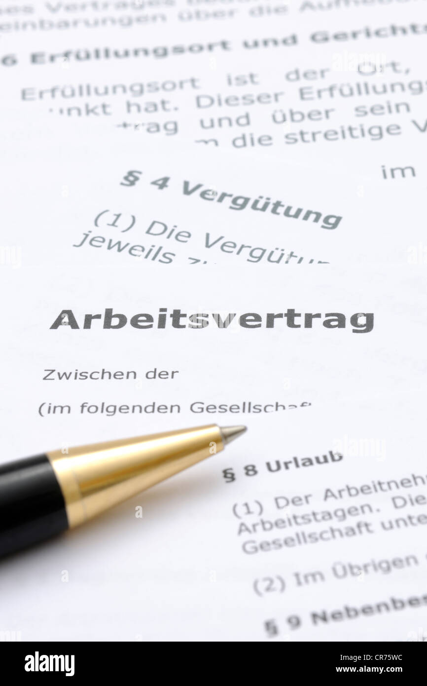 Arbeitsvertrag, allemand pour un contrat d'emploi Banque D'Images