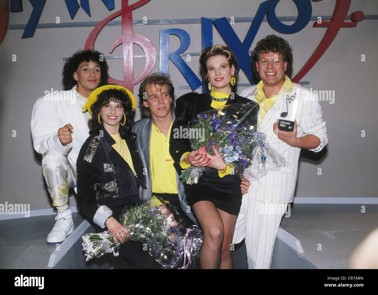 Wind, groupe allemand Schlager, formé en 1985, photo de groupe, en tant que gagnants de la finale préliminaire allemande pour le concours Eurovision de la chanson 1987, Nuremberg, mars 1987, Banque D'Images