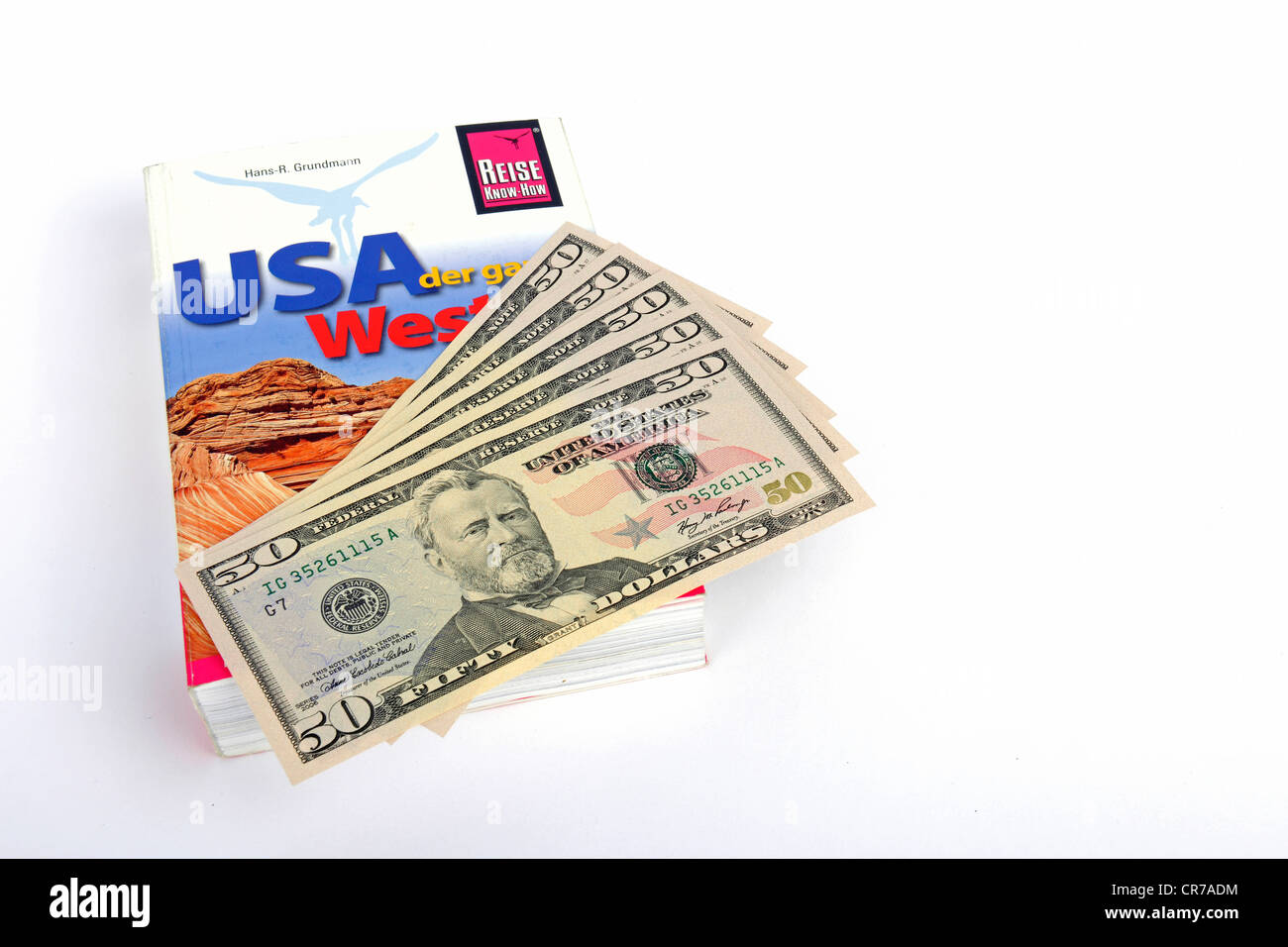Plusieurs 50-dollar bills, guide de voyage de l'USA, l'Amérique Banque D'Images