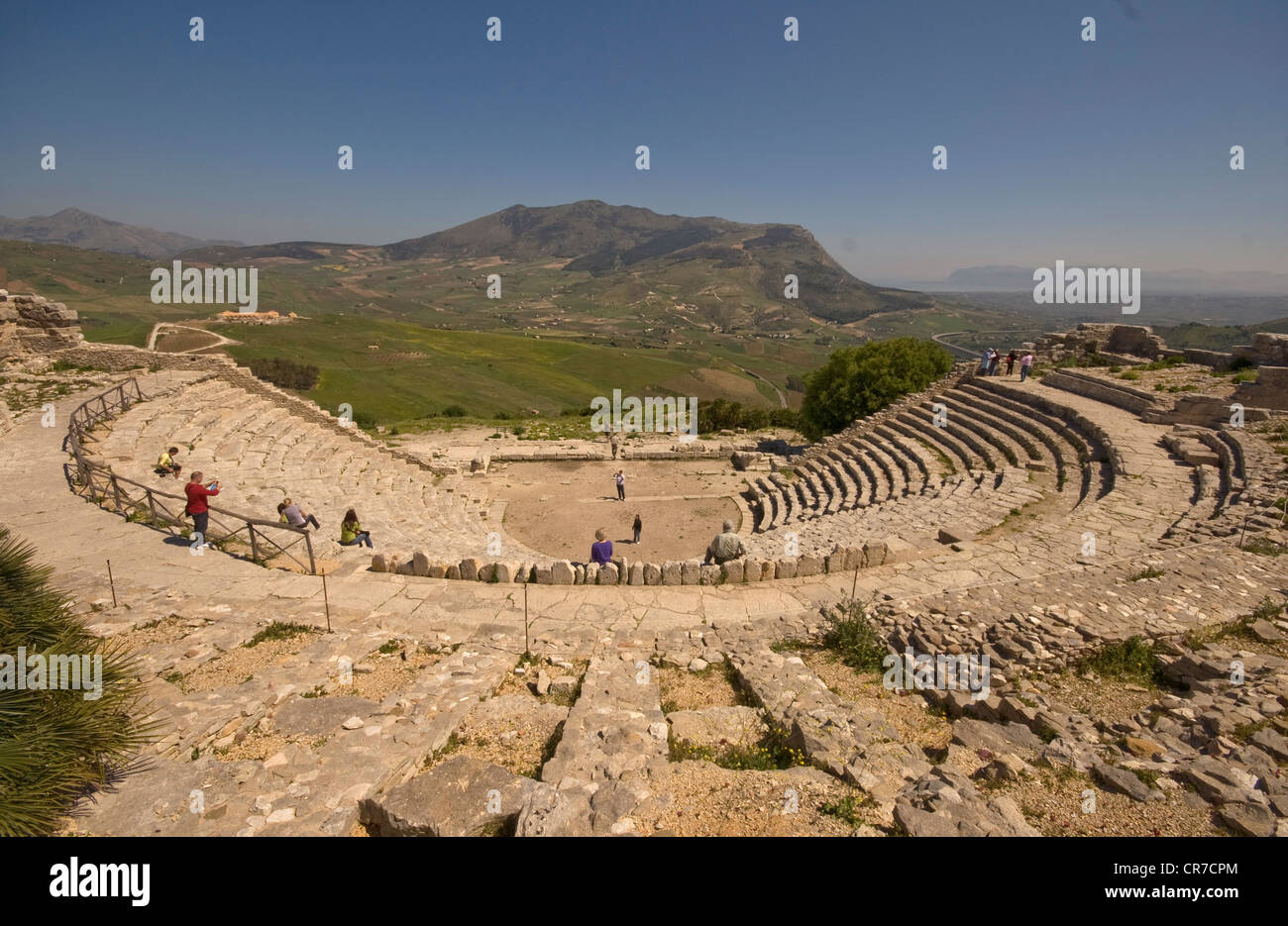 Italie, Sicile, site de Segesta, théâtre grec du Vème siècle avant J.-C. Banque D'Images