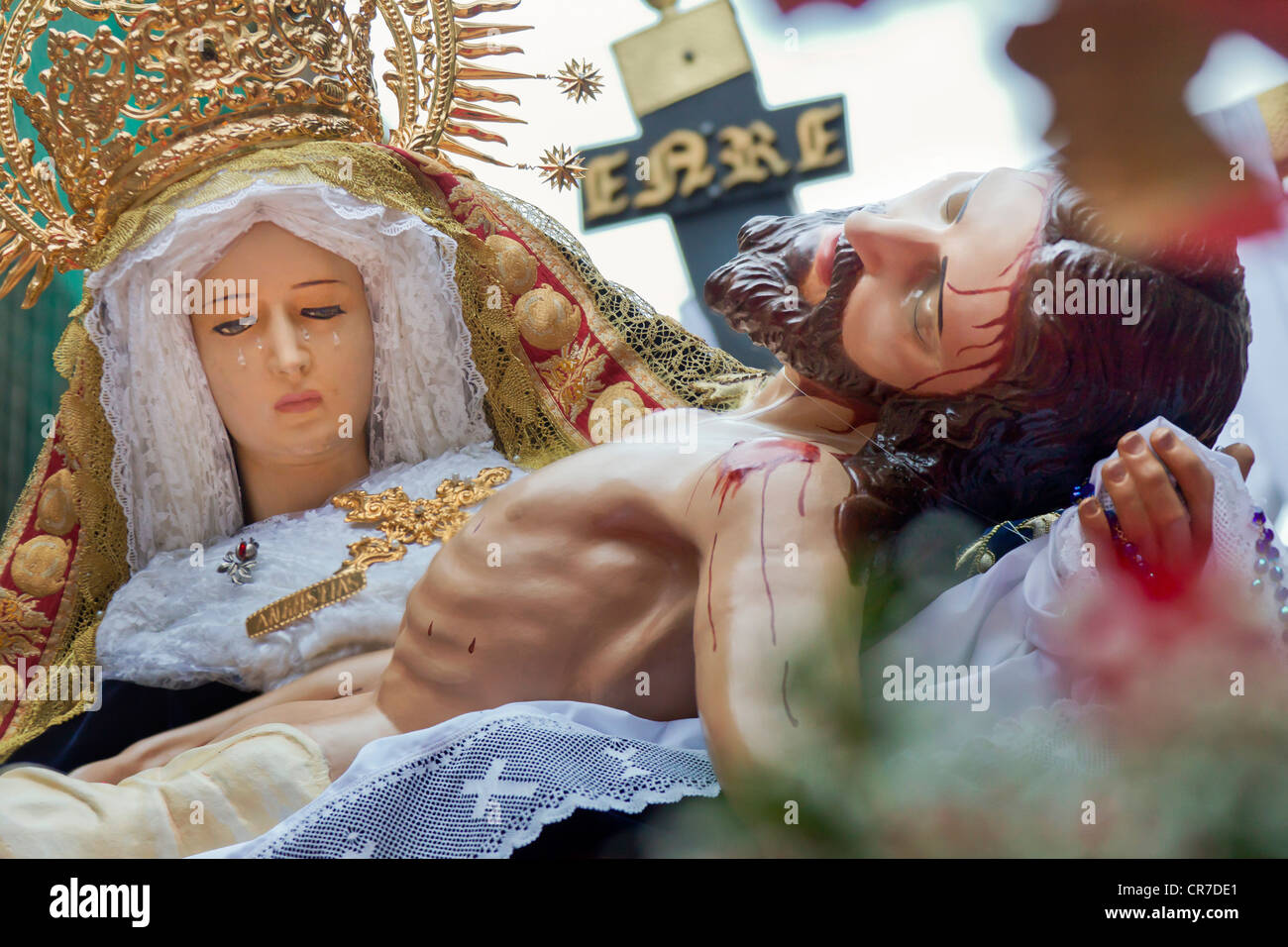 Marie et Jésus, le Vendredi saint procession à Barcelone, Semana Santa, la Semaine Sainte, Barcelone, Espagne, Europe Banque D'Images